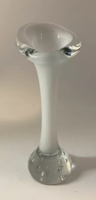 VTG, Hand-Blown, Glass 6" Swung Vase, Clear & White w/ Bullicante Bubbles