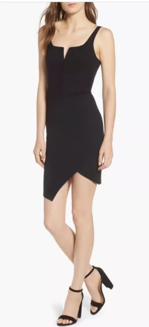 Soprano Nordstrom Women's Black Asymmetrical Hem Bodycon Dress - Large