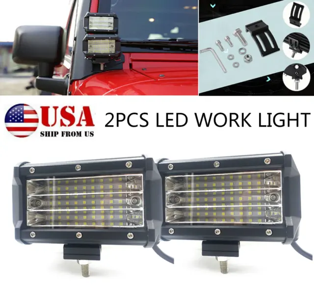USA 2Pcs Autos Fog Driving Light 120° Flood Beam Work Lamp 5.2" 3-Row 27LED 324W