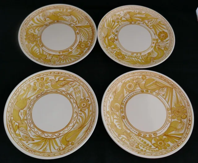 Set of 4 Mid Century MCM Felix Tissot Taxco Ceramic Yellow Luncheon Salad Plates