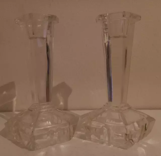 Cut Glass - Pair of Candlestick Holders - Art Deco, 1930s, Vintage