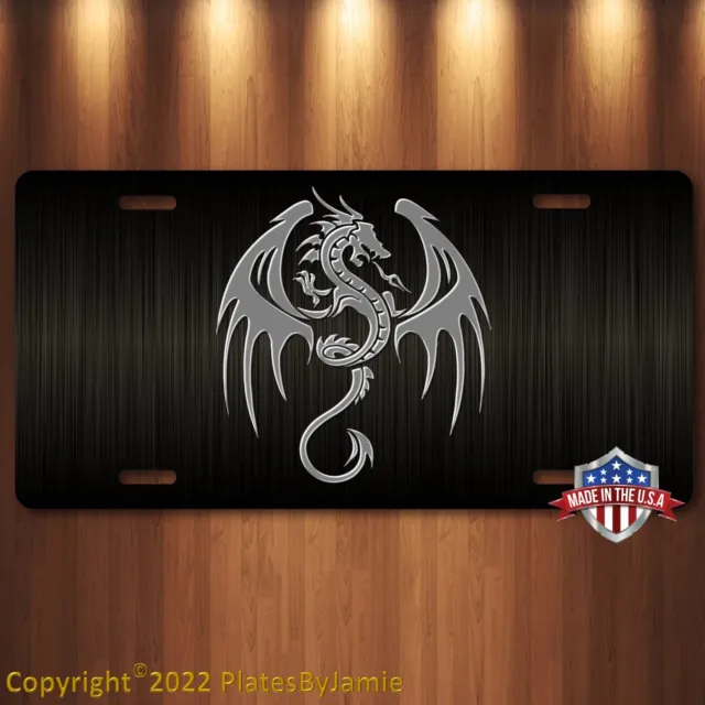 Red Dragon Silver Faux Graphite Aluminum Vanity License Plate TAG 6 x 12 NEW