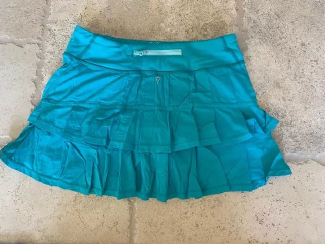 Ivivva Tuquoise Wide Waistband Ruffle Pleated Athletic Skort Skirt Girls Size 14 2