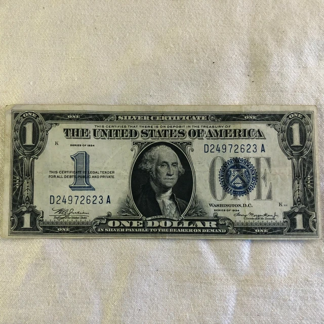 1934 A US Dollar BLUE SEAL D Series Great Condition