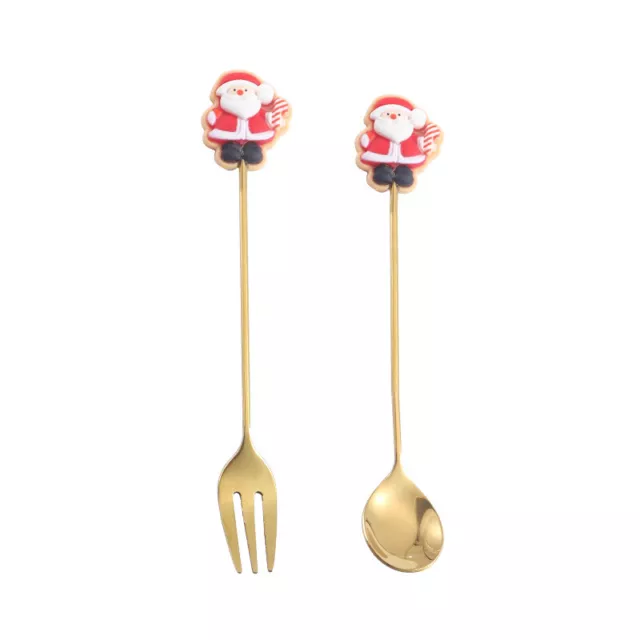 2Pcs Christmas Spoon Fork Elk Christmas Tree Tableware Coffee Spoon Tea Spoon Sp