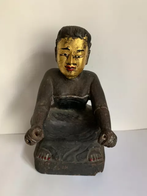 Antique Burmese wood carved Nat figure of lady