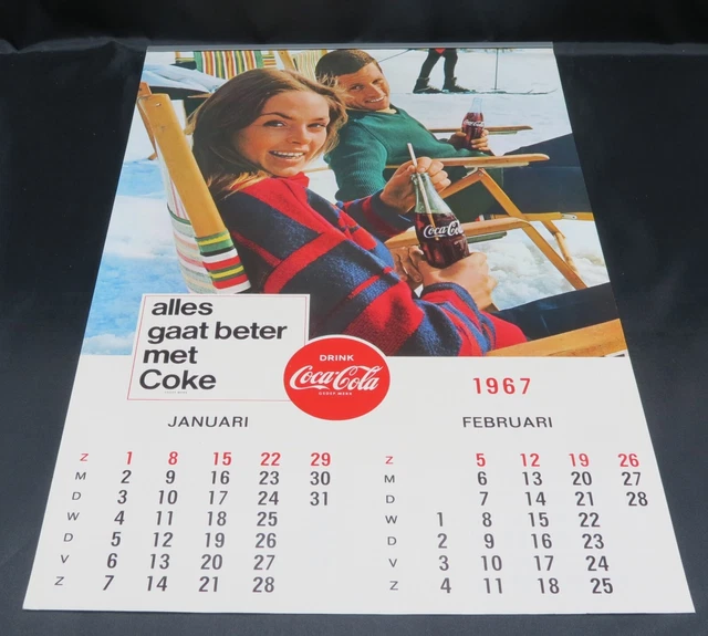 1967 COCACOLA WALL Calendar NETHERLANDS 18.5" x 12" NOS Complete
