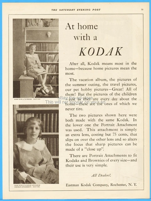 1920 Eastman Kodak Rochester NY Camera Portrait Attachment Brownie Photo Ad