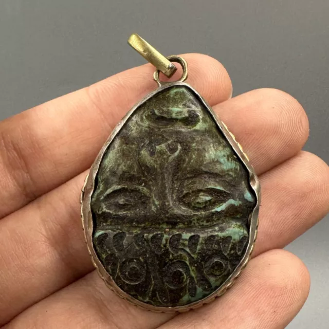 Very Old Ancient Bactrain Roman Face Intaglio Torquise Stone Pendant Amulet