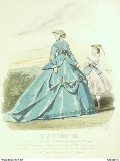 Gravure Modes parisiennes 1866 n°1211 Robe gros de Naples costume enfant