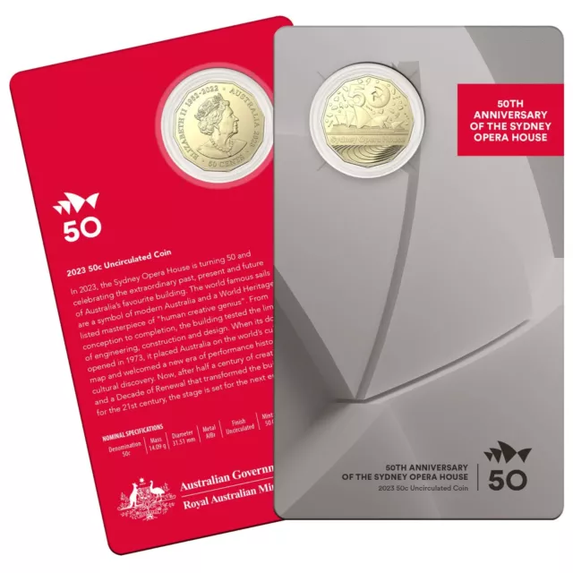 RAM 2023 Sydney Opera House 50 years - Carded UNC 50c Coin - Gold Colour