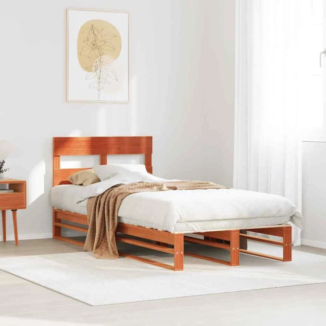EvergreenWeb - Sommier Simple 80x200 Cm Cadre Del Lit En Bois Solide - Structure En Bois Hu00eatre Naturel Comfort Pour Enfant Et Adultes Avec 4 Pieds Intu00e9gru00e9 - Hauteur Finie 35 Cm U2013 Orange