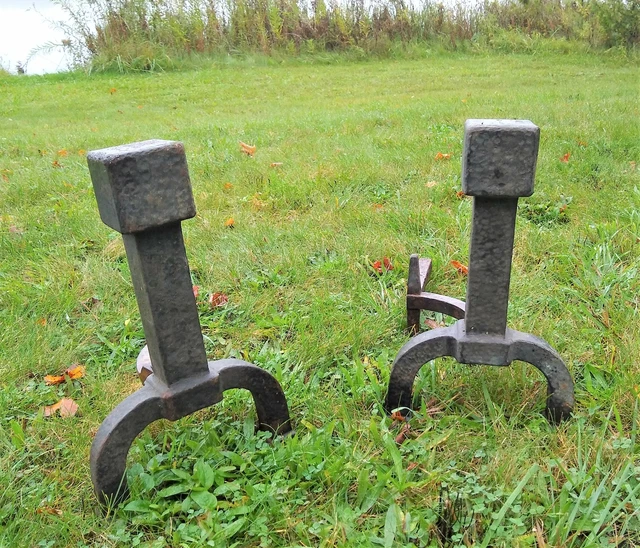 Arts & Crafts Mission Andirons – Antique Cast Iron Bradley Hubbard FREE SHIPPING