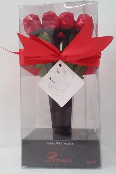 Mini Hollow Milk Chocolate Roses in Boxed Bouquet Pk 12