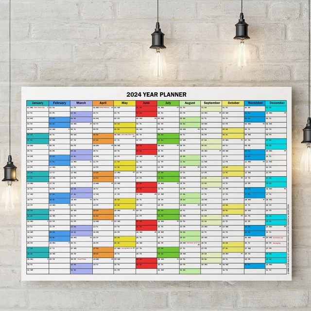 2024 WALL PLANNER Year Calendar Plan Birthdays Holidays New Years A4 A3