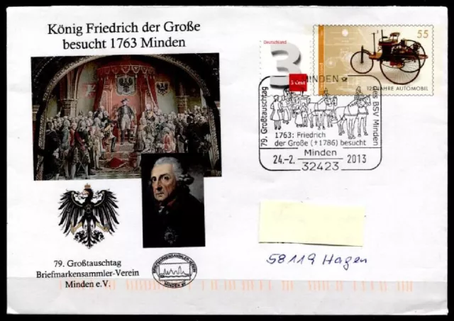 Friedrich der Große besucht 1763 Minden. Ganzsache-SoSt-Brief. Minden. BRD 2013