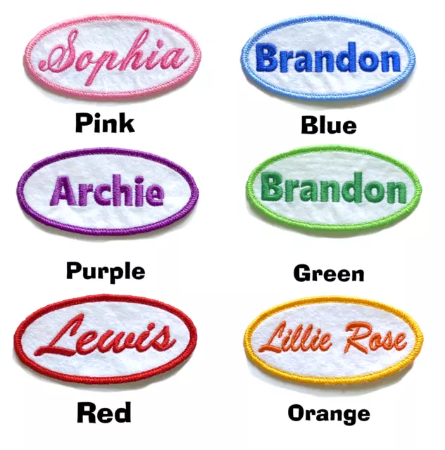 Personalised Embroidered Name Patch Badge Oval Iron on patch 10cm by 5cm custom