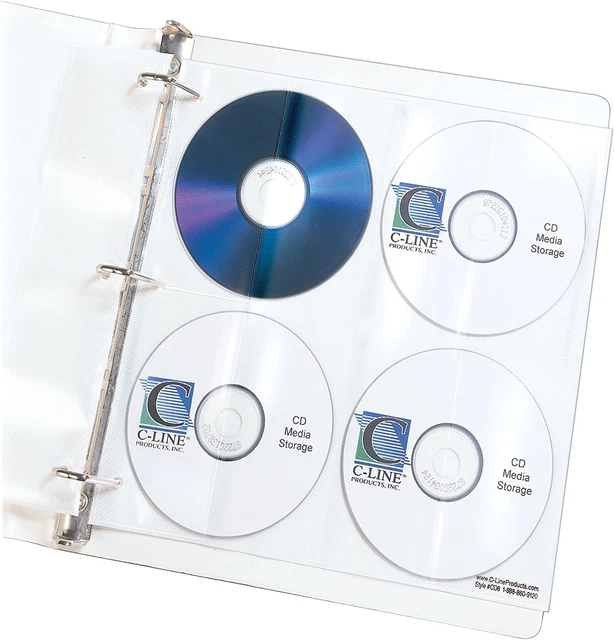 C-Line Deluxe CD Ring Binder Storage Pages for Standard 3-Ring Binders, Stores 8