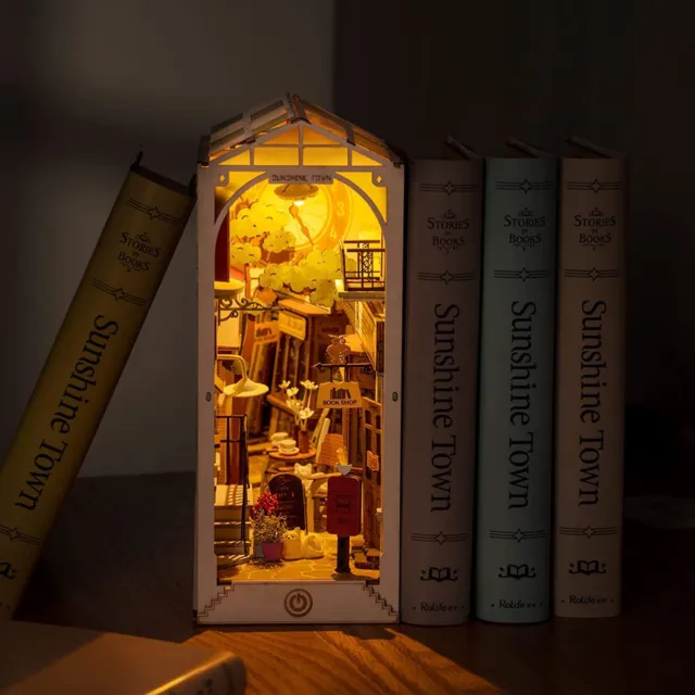 Rolife TGB02 Sunshine Town DIY Book Nook Stories Wooden Miniature Doll House
