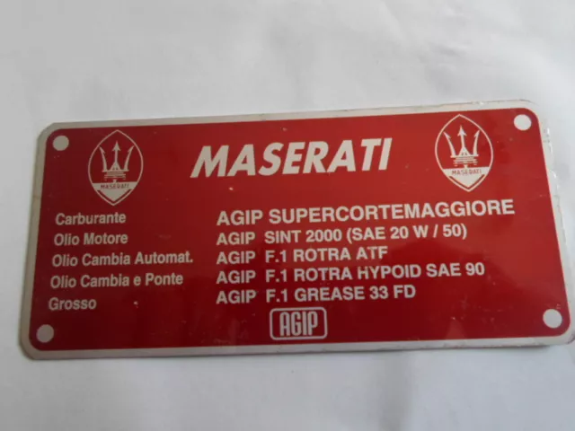 Maserati Bouclier Mexique Merak Mistral Quattroporte Bora Agip 3500 Plaque S85