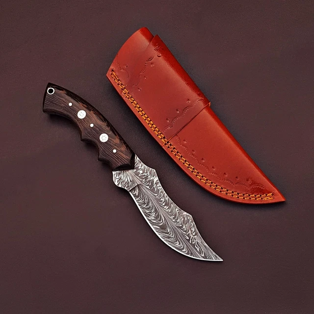 Handmade Damascus Steel Feather Pattern Full Tang Bowie Knife With Sheath