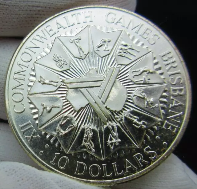 1982 Australia Commonwealth Games Brisbane $10 Coin 92.5% Silver 20g UNC