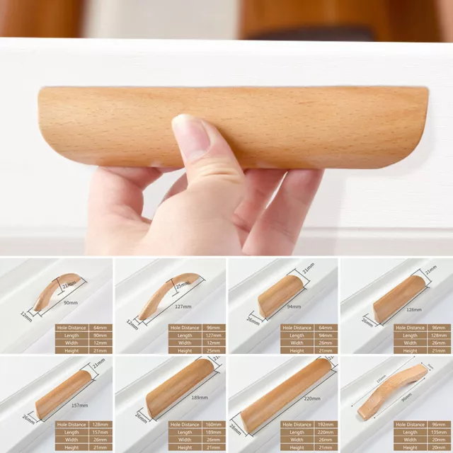 Beech Wooden Cabinet Pull Handle Solid Wood Wardrobe Cupboard Drawer Door Knobs