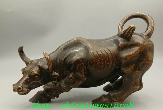 19cm Old Chinese Bronze Fengshui Zodiac Year Cattle Bull Oxen Animal Statue