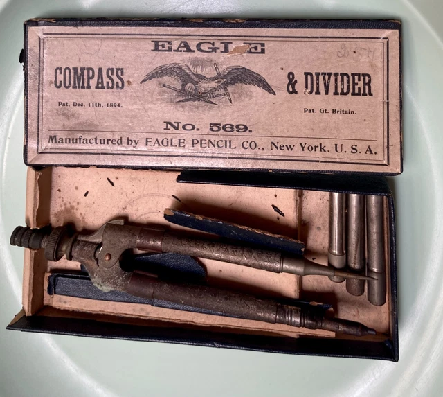 Compass Drawing Tool 569 Ornate Silver Antique Eagle Pencil Co 1894 New York