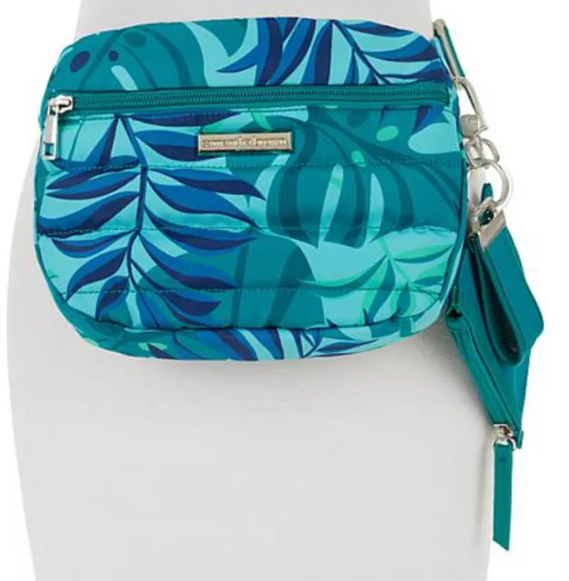 Samantha Brown To-Go Quilted Hip Bag Fanny Pack with Pouch ~ Tropical Palm Leaf