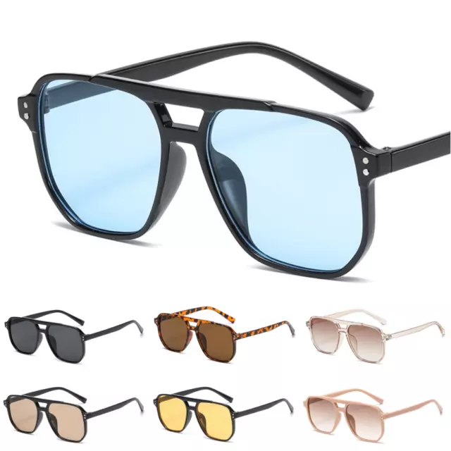 Fashion Vintage Retro Large Square Frame Aviator Glasses Men Women Sunglasses