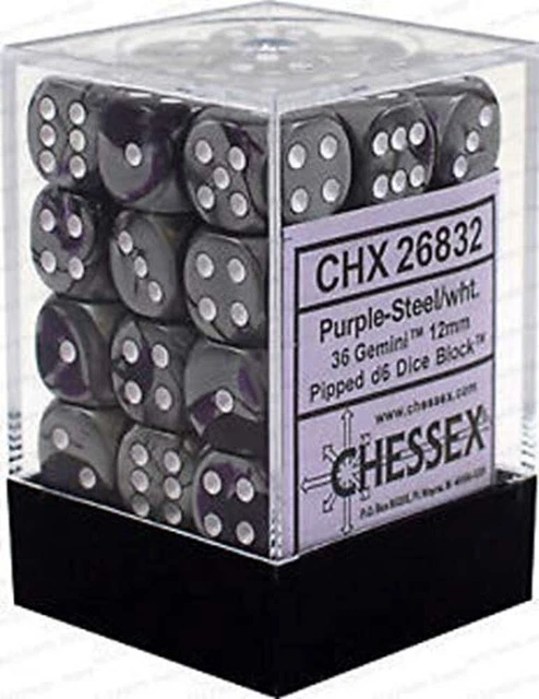 Chessex CHX26832 Dice - Gemini: 36D6 Purple/Steel/White (US IMPORT)