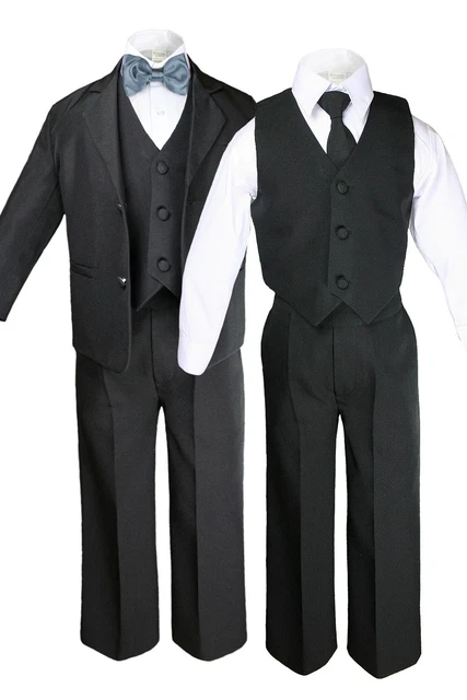 9 Color Pick Bow Tie + Baby Toddler Boy 6pc Black Formal Wedding Suit Tuxedo