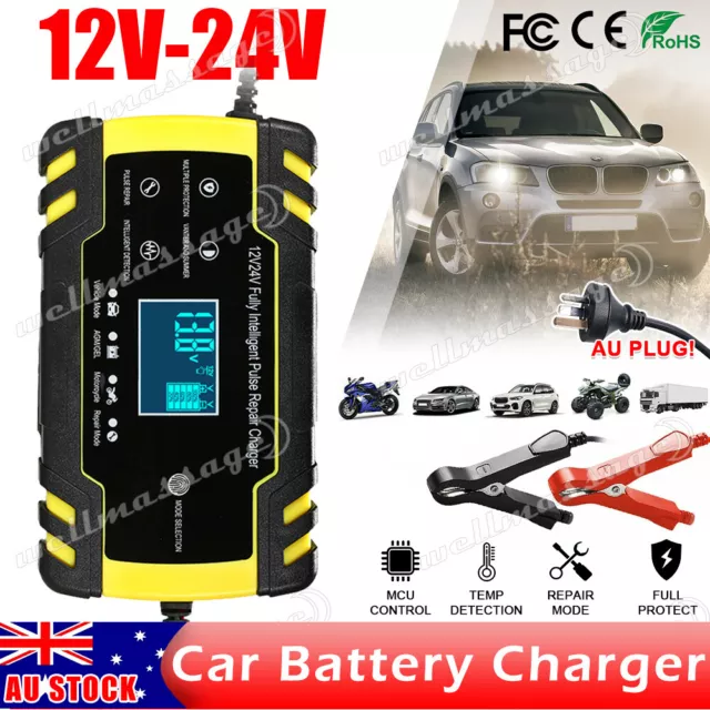 8A 12V/24V Smart Battery Charger Trickle Repair Car Motorcycle Caravan Boat LCD