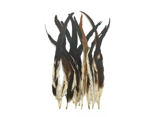 10 Feathers - 16-18" Natural Brown Mix Coque Tail Strung Feathers DIY Craft