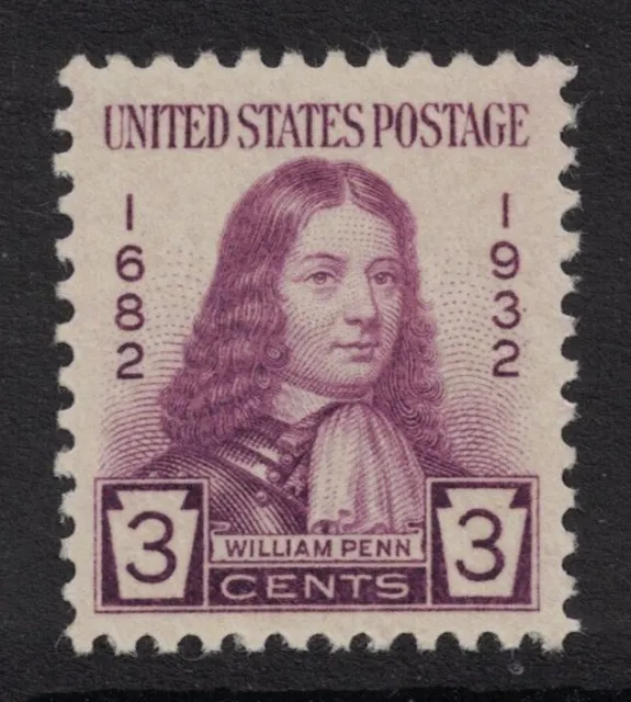 Scott 724- MNH- William Penn, Pennsylvania 250 Years- 3c 1932- unused mint stamp