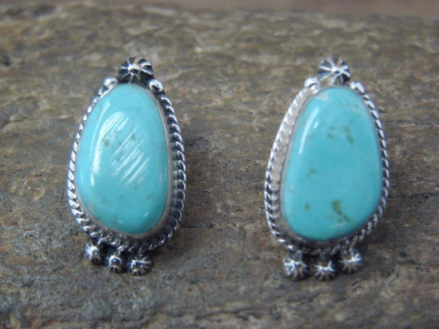 Navajo Indian Sterling Silver & Turquoise Post Earrings by McCarthy