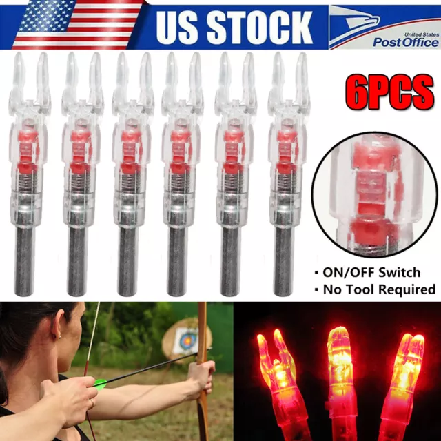 6Pcs Red LED Lighted Nocks 6.2mm Inside Diameter Shooting Archery Lighted Nock