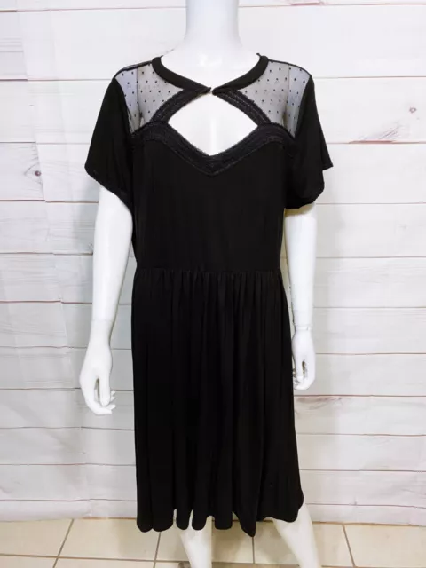 Torrid Womens Dot Mesh Inset Skater Dress Size 2 Black Lace Cutout Neck