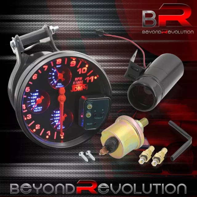 For Mustang JDM 5" Tachometer Shift Light 4 In 1 Oil Press/Temp Water Meter BK