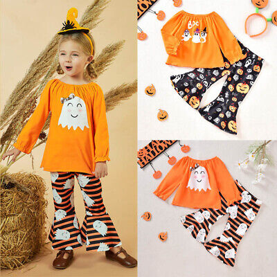 Toddler Baby Girls Halloween Clothes Outfits Long Sleeve Tops Striped Pants Set