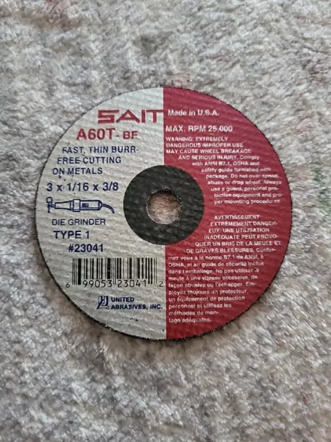 Sait 23040 A36T 3" x 1/16" x 3/8" Aluminum Oxide High Speed Thin Cut-Off Wheels