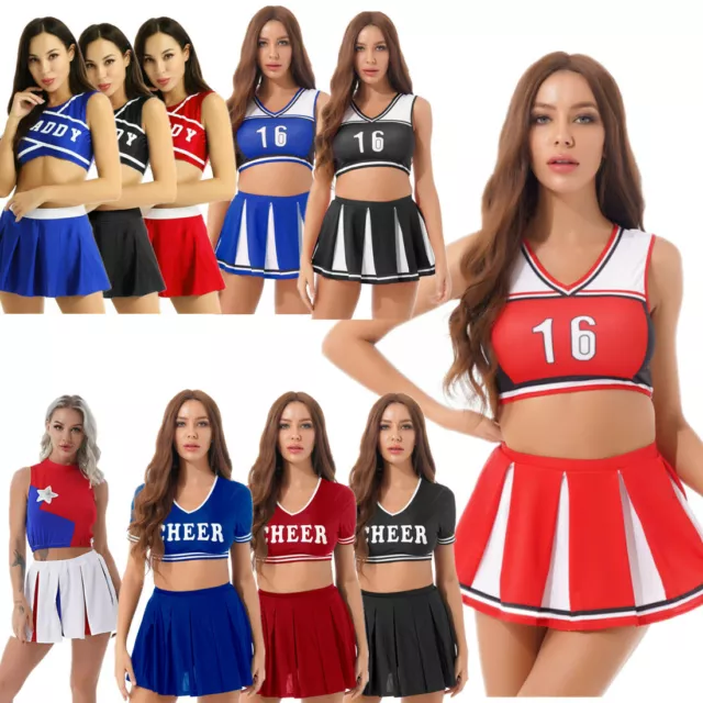 Women Cheerleader Uniform School Girl Fancy Dress Costume Outfit Cosplay Skirts