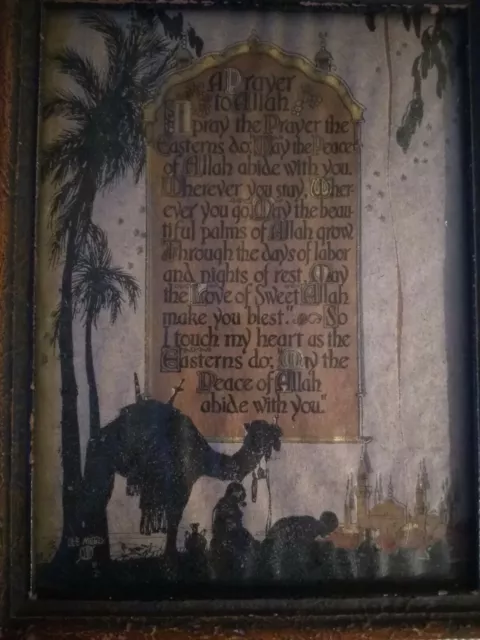 Vintage 1924 Buzza Easterns Prayer Framed Gilded Religious Poem Peace of Allah