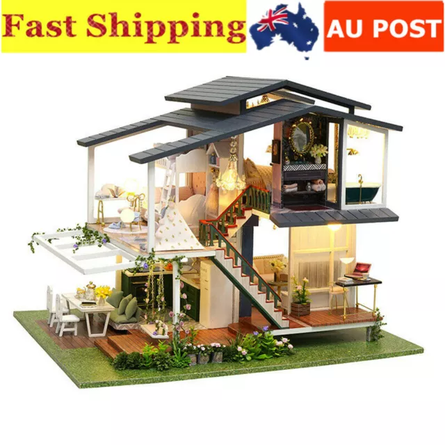 DIY Music LED Dollhouse Monet Garden Miniature Doll House With Furniture Light