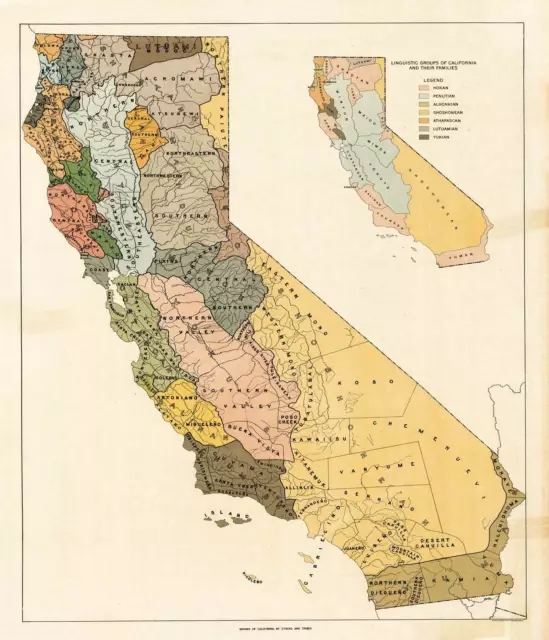 1925 Map of Indians of California Stocks and Tribes Native American Poster Print