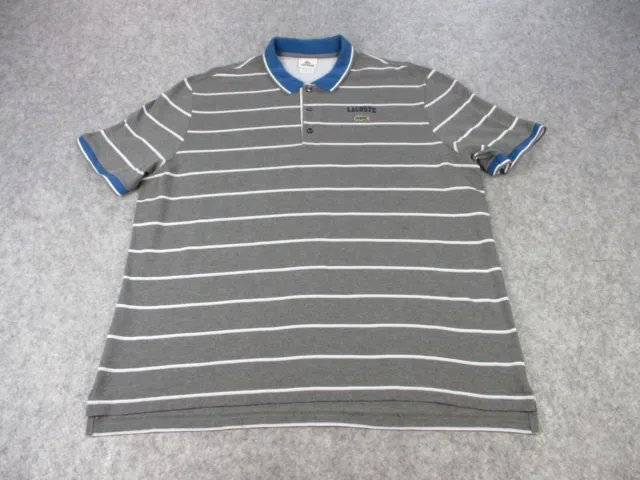Lacoste Polo Shirt Mens 3XL XXXL 9 Gray Blue Striped Croc Spell Out Rugby Tennis