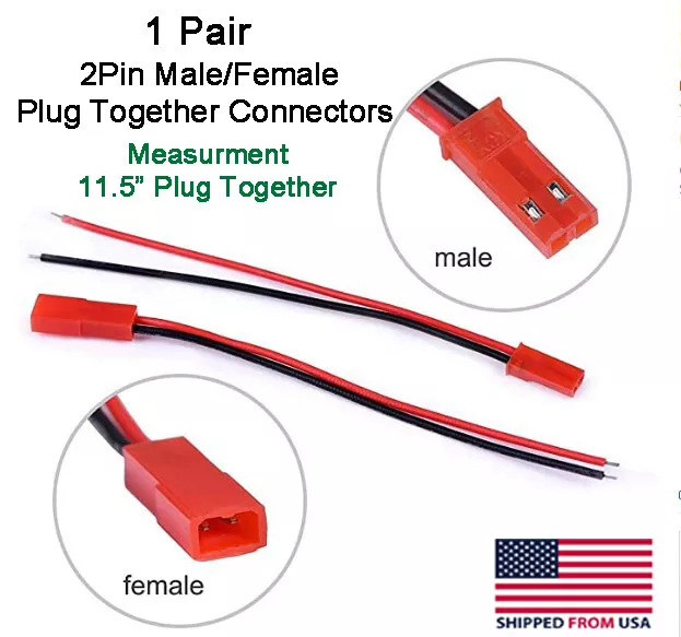 JST 2Pin Connector Male/Female Plug Cable 11.5" Leads RC Lip Battery,LED Lights