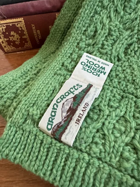 Aran Crafts Irish Cable Knit Scarf Merino Wool Charcoal Green Ireland Unisex