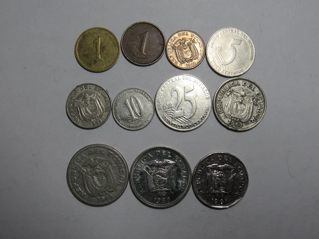 Lot of 11 Different Ecuador Coins - 1946 to 2003 - Circulated
